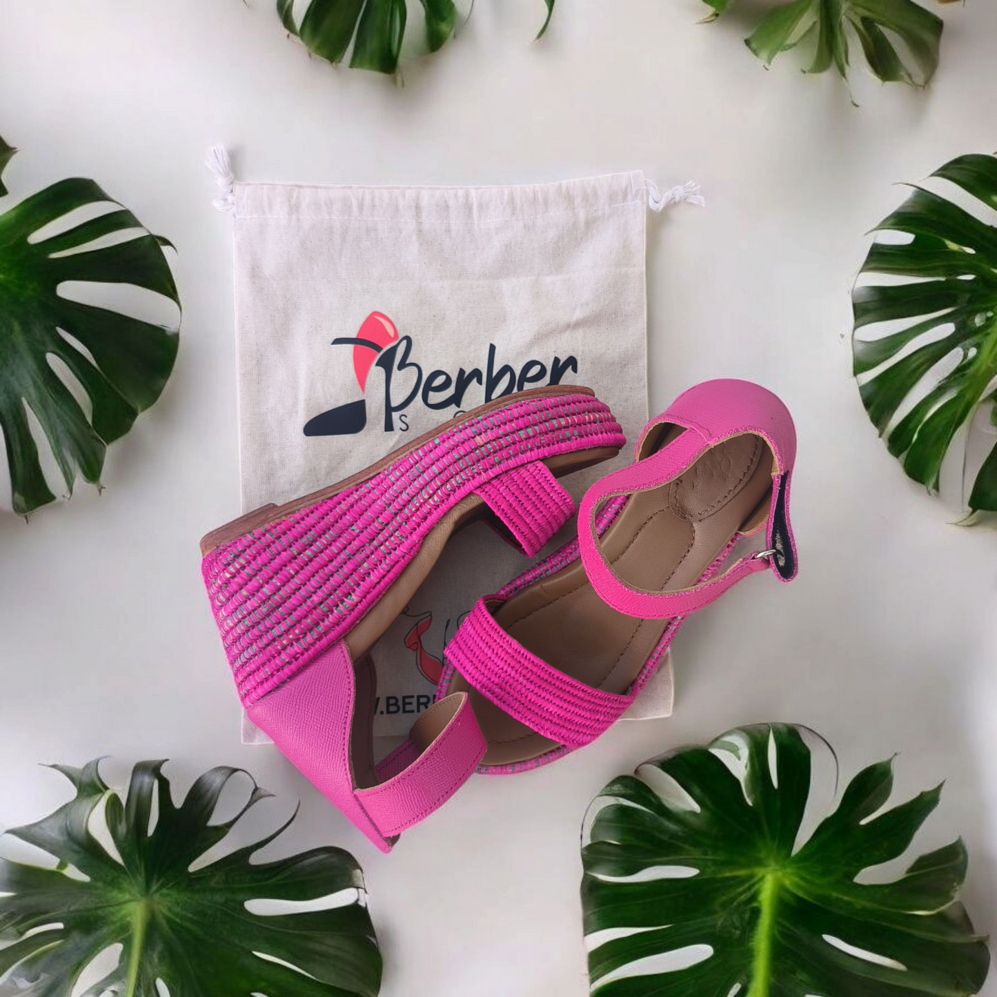 pink Rose raffia sandals Handwoven Moroccan Raffia Slippers | Elegant Indoor-Outdoor Wear