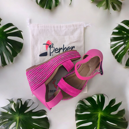pink Rose raffia sandals Handwoven Moroccan Raffia Slippers | Elegant Indoor-Outdoor Wear