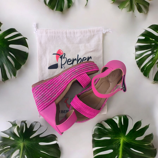 pink Rose raffia sandals Handwoven Moroccan Raffia Slippers | Elegant Indoor-Outdoor Wear