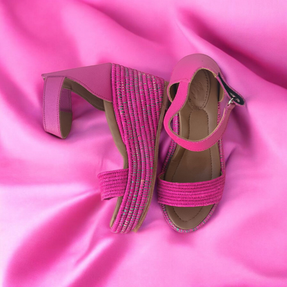 pink Rose raffia sandals Handwoven Moroccan Raffia Slippers | Elegant Indoor-Outdoor Wear
