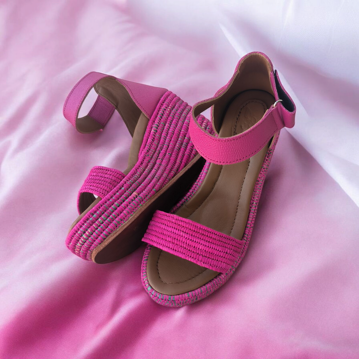 pink Rose raffia sandals Handwoven Moroccan Raffia Slippers | Elegant Indoor-Outdoor Wear