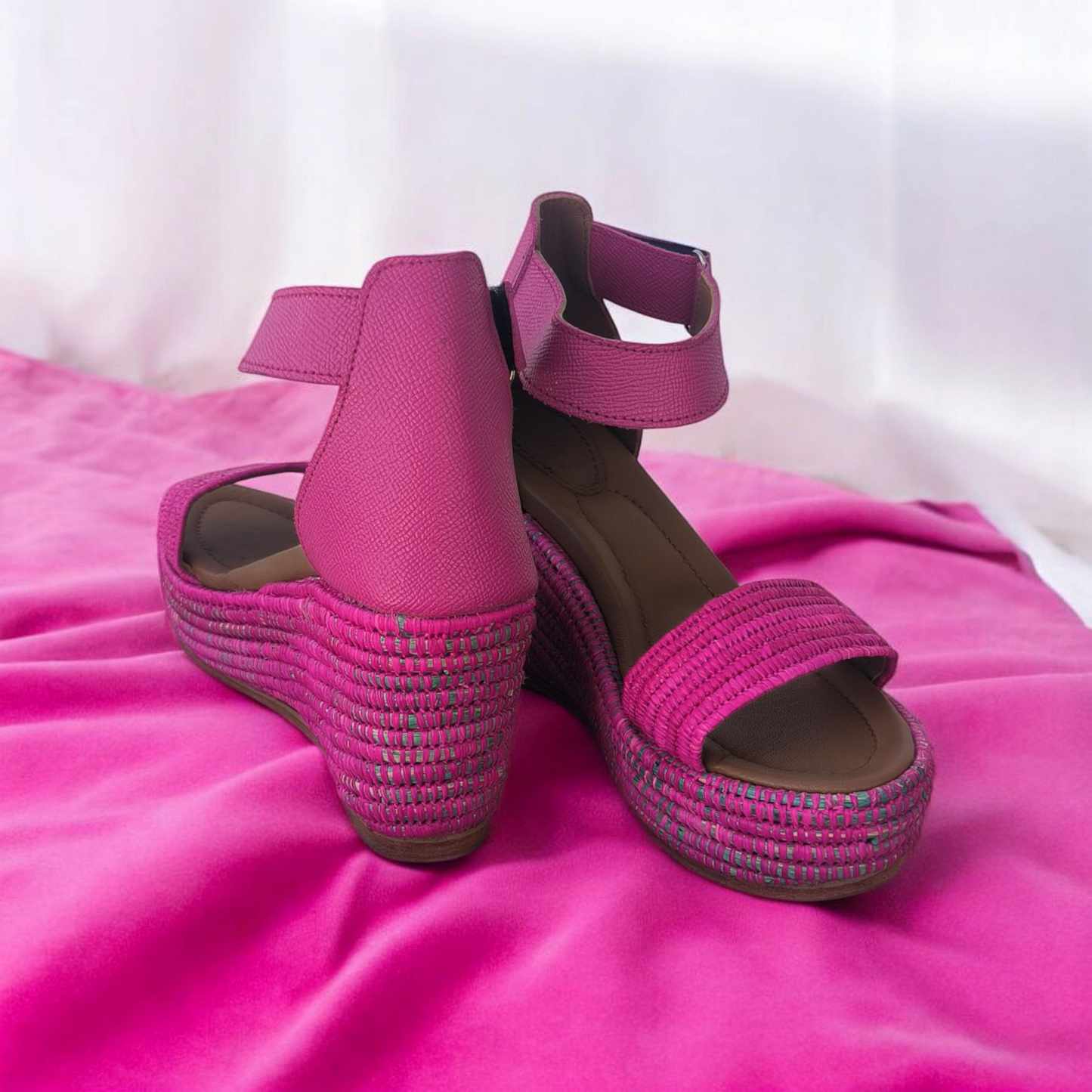 pink Rose raffia sandals Handwoven Moroccan Raffia Slippers | Elegant Indoor-Outdoor Wear