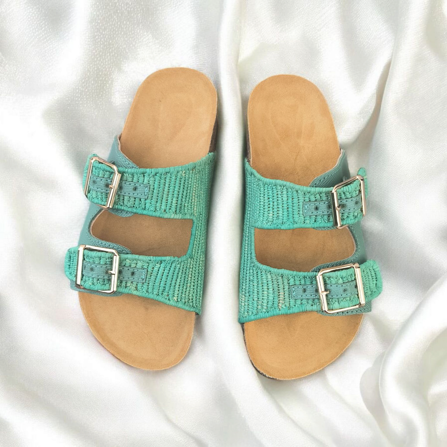 green flower shadow raffia sandals – Boho Moroccan Raffia Sandals | Lightweight Travel-Friendly Footwear
