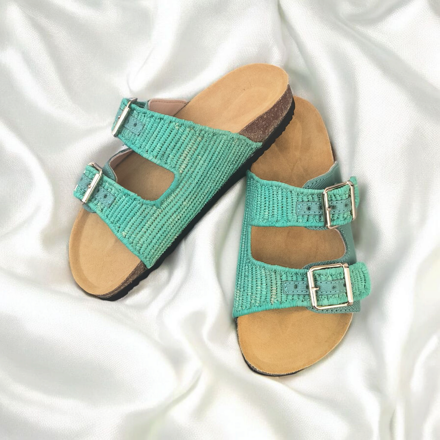 green flower shadow raffia sandals – Boho Moroccan Raffia Sandals | Lightweight Travel-Friendly Footwear