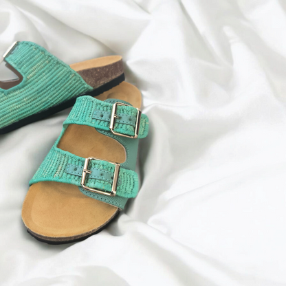 green flower shadow raffia sandals – Boho Moroccan Raffia Sandals | Lightweight Travel-Friendly Footwear