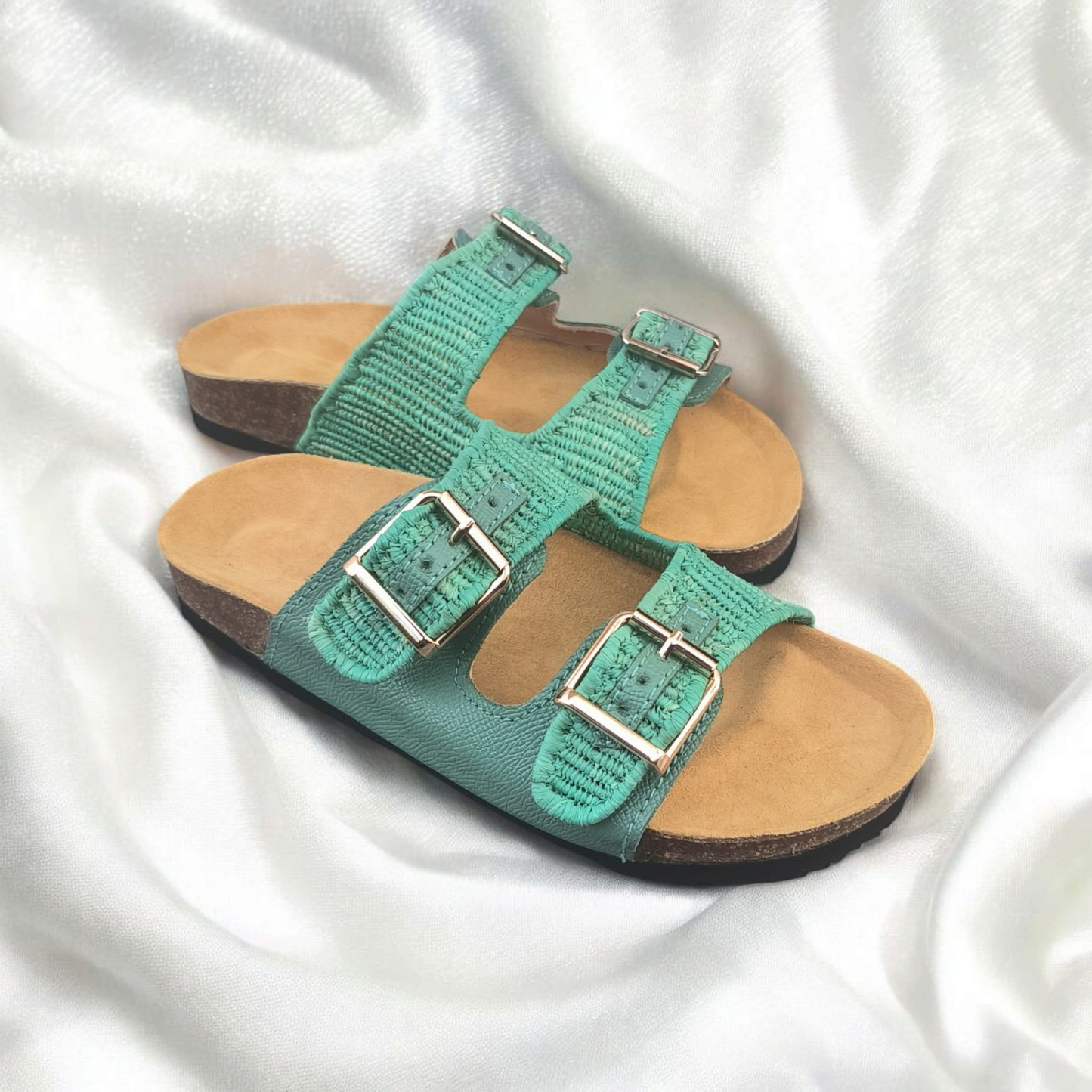 green flower shadow raffia sandals – Boho Moroccan Raffia Sandals | Lightweight Travel-Friendly Footwear