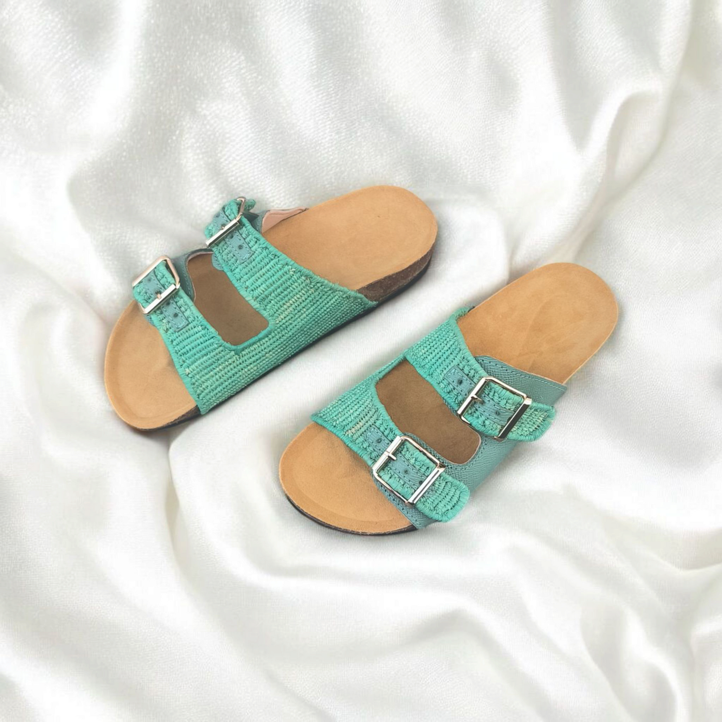 green flower shadow raffia sandals – Boho Moroccan Raffia Sandals | Lightweight Travel-Friendly Footwear