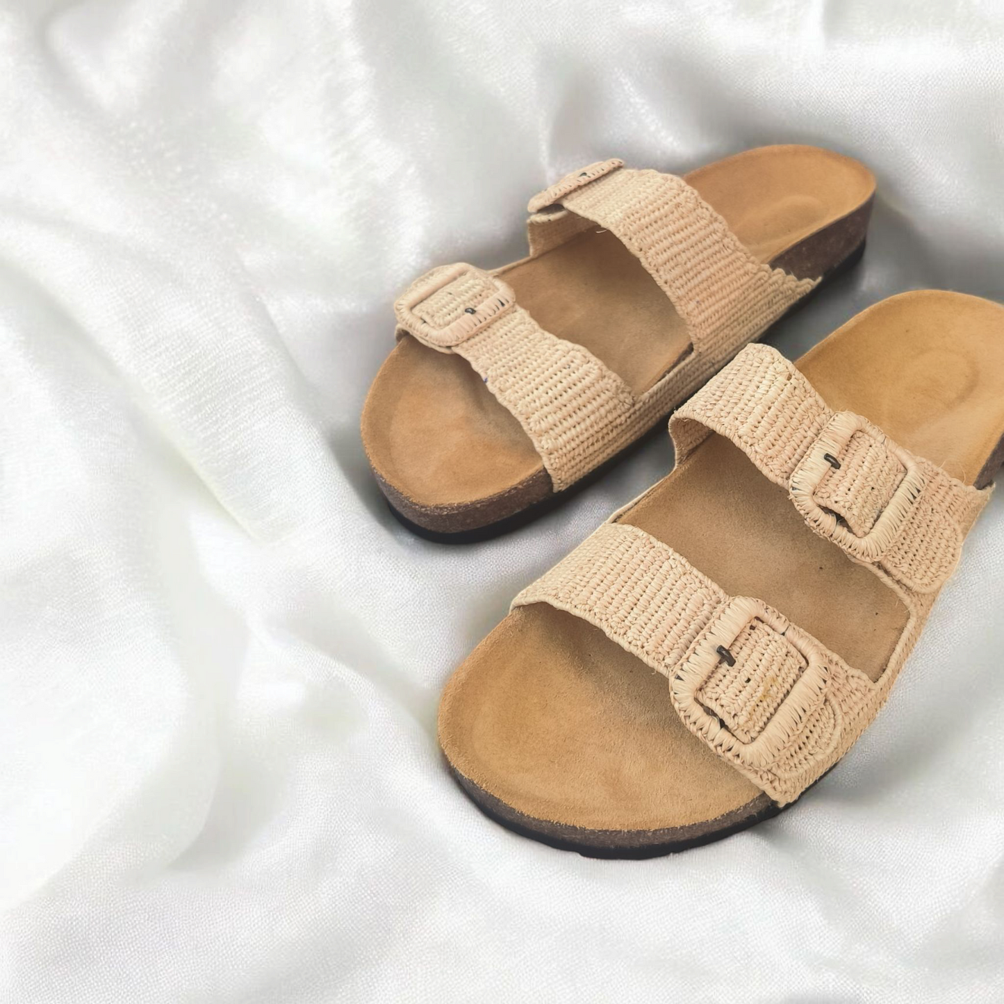 Simple power raffia sandals - Handwoven Moroccan Raffia Slippers | Elegant Indoor-Outdoor Wear