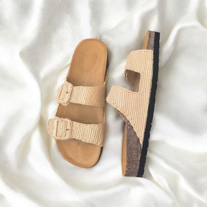 Simple power raffia sandals - Handwoven Moroccan Raffia Slippers | Elegant Indoor-Outdoor Wear