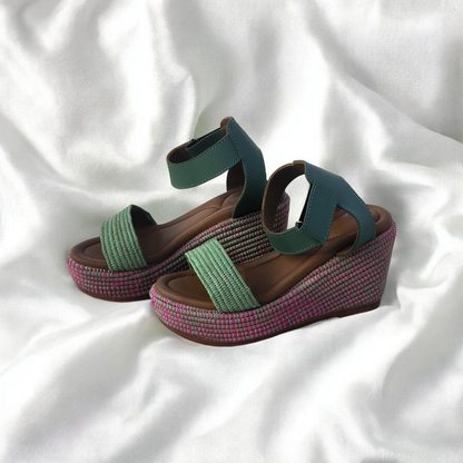 Green Rose raffia sandals Handwoven Moroccan Raffia Slippers | Elegant Indoor-Outdoor Wear