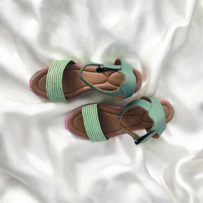 Green Rose raffia sandals Handwoven Moroccan Raffia Slippers | Elegant Indoor-Outdoor Wear