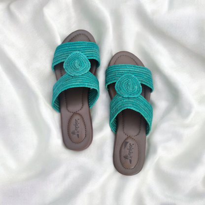 Artisan Crafted Raffia Sandals with Leather Footbed