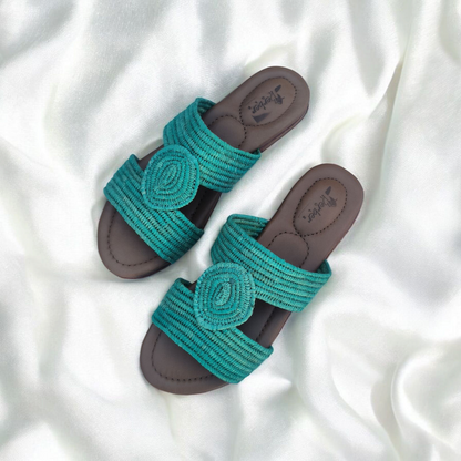 Artisan Crafted Raffia Sandals with Leather Footbed