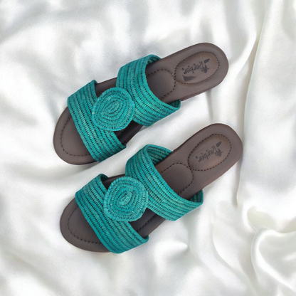 Artisan Crafted Raffia Sandals with Leather Footbed