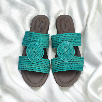 Artisan Crafted Raffia Sandals with Leather Footbed