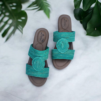Artisan Crafted Raffia Sandals with Leather Footbed