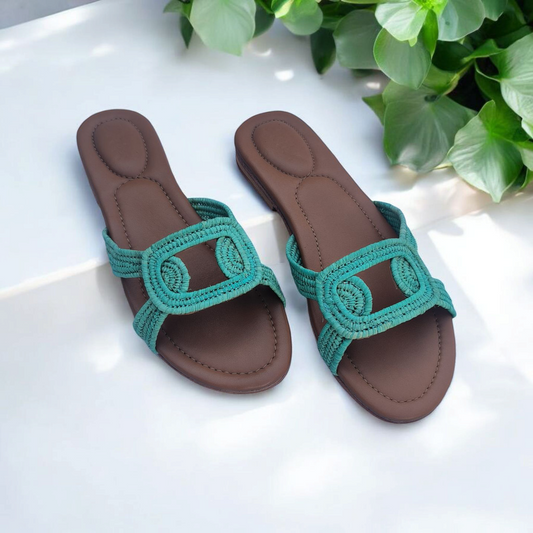 Woven Raffia Comfort Sandals – Flat Sole Slides