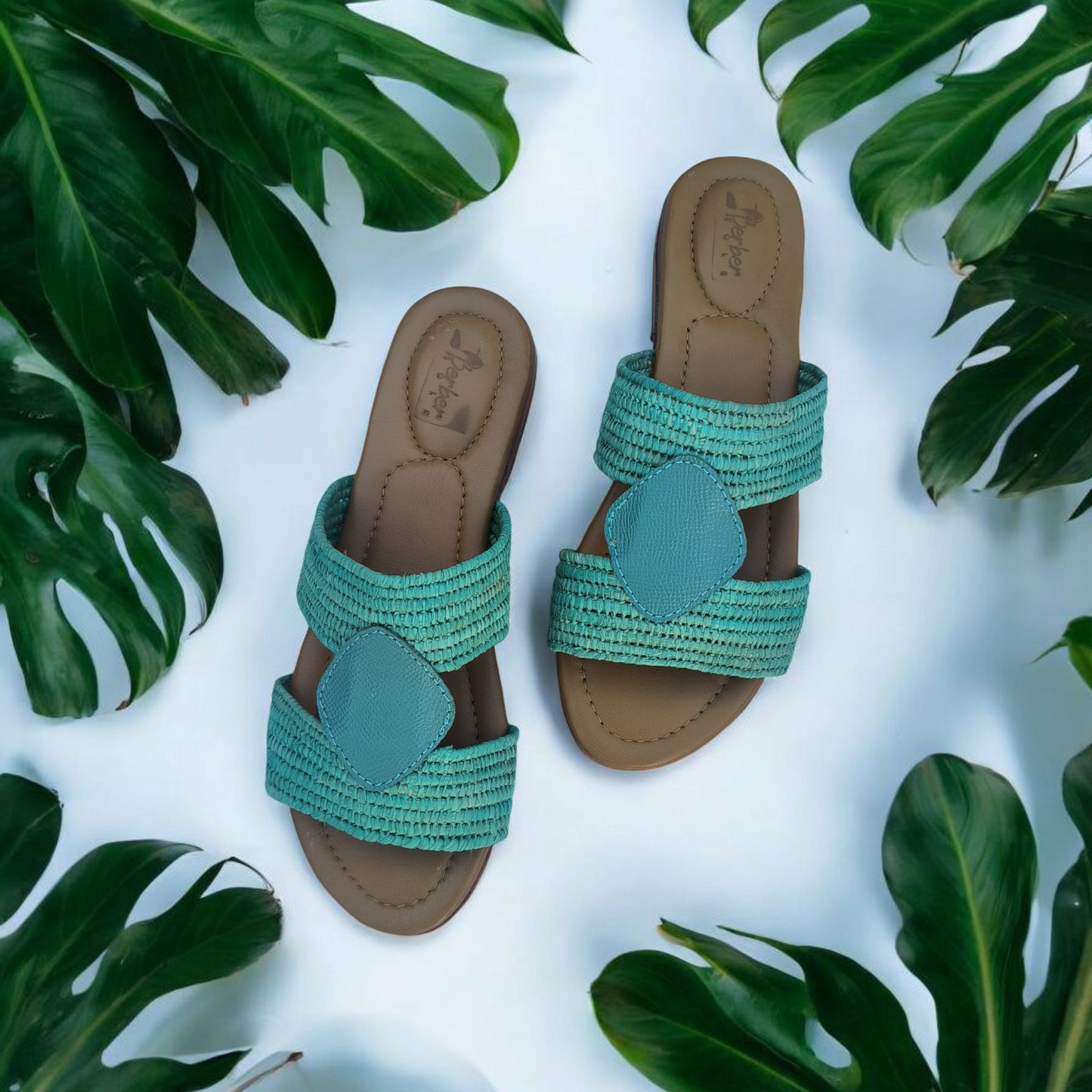 Woven Raffia Slip On Sandals