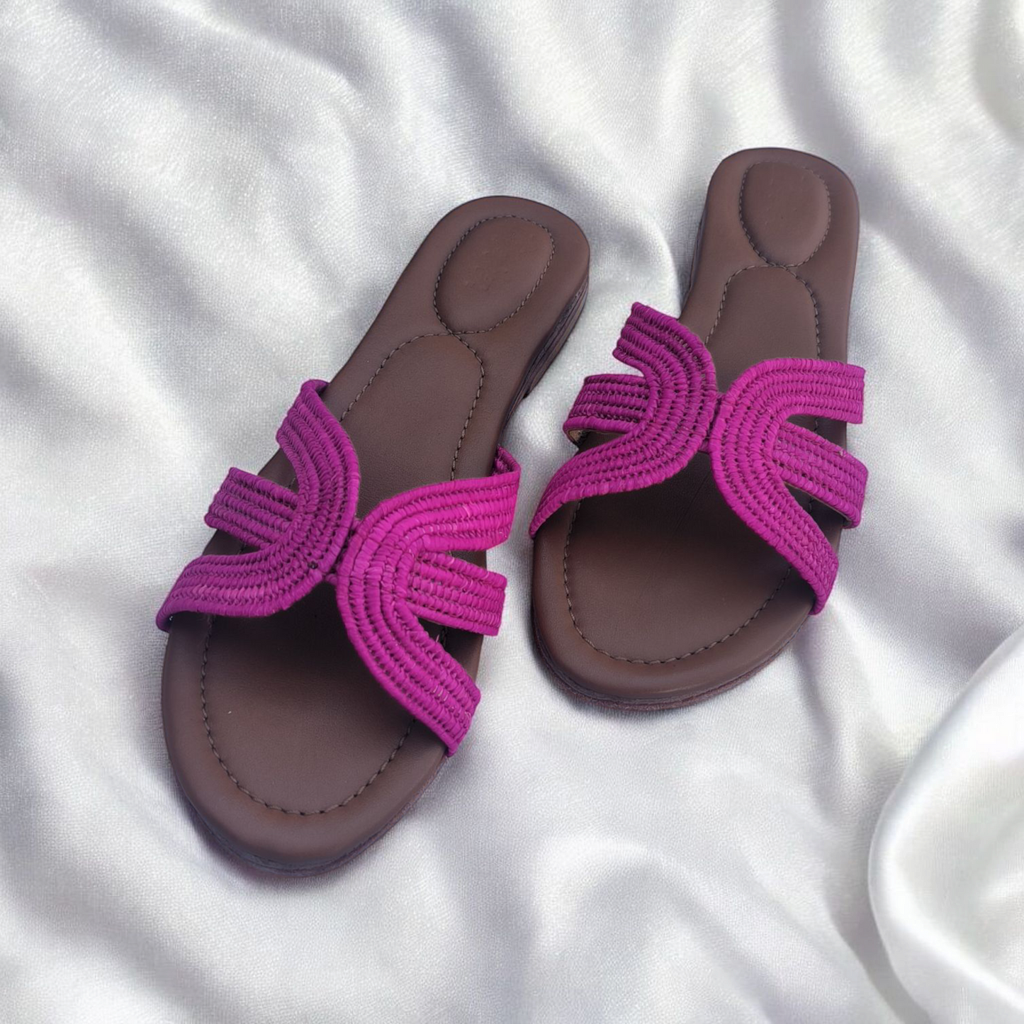 Handmade Moroccan Raffia Slide Sandals for Women