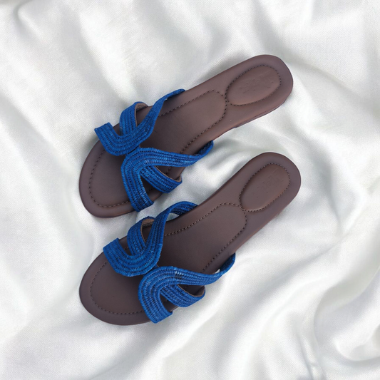 Comfortable Flat Slides - Raffia Sandals with Soft Footbed