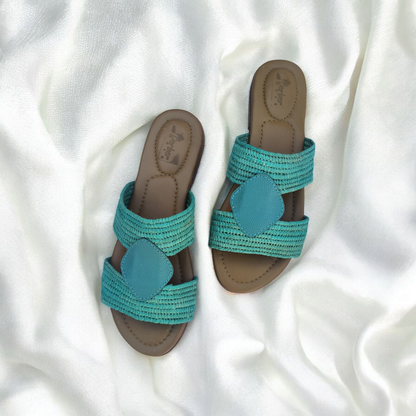 Woven Raffia Slip On Sandals