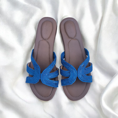 Comfortable Flat Slides - Raffia Sandals with Soft Footbed