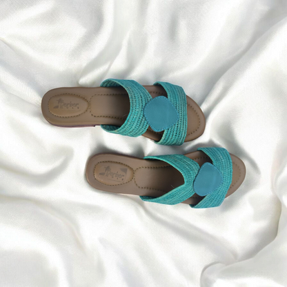 Woven Raffia Slip On Sandals